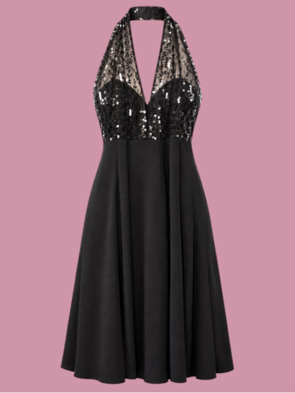 Jessica Howard Black Sequin Halter Fit-and-Flare Dress
